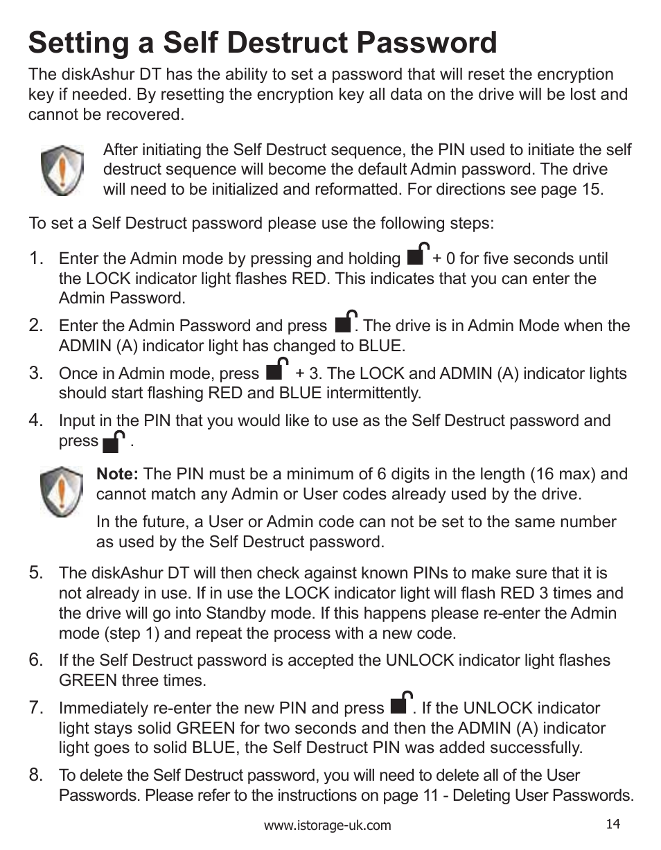 Setting a self destruct password | iStorage diskAshurDT Manual User Manual | Page 14 / 21