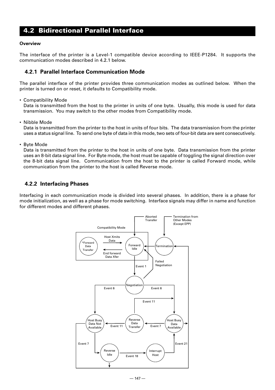 2 bidirectional parallel interface, 1 parallel interface communication mode, 2 interfacing phases | CITIZEN CT-S300 User Manual | Page 152 / 158