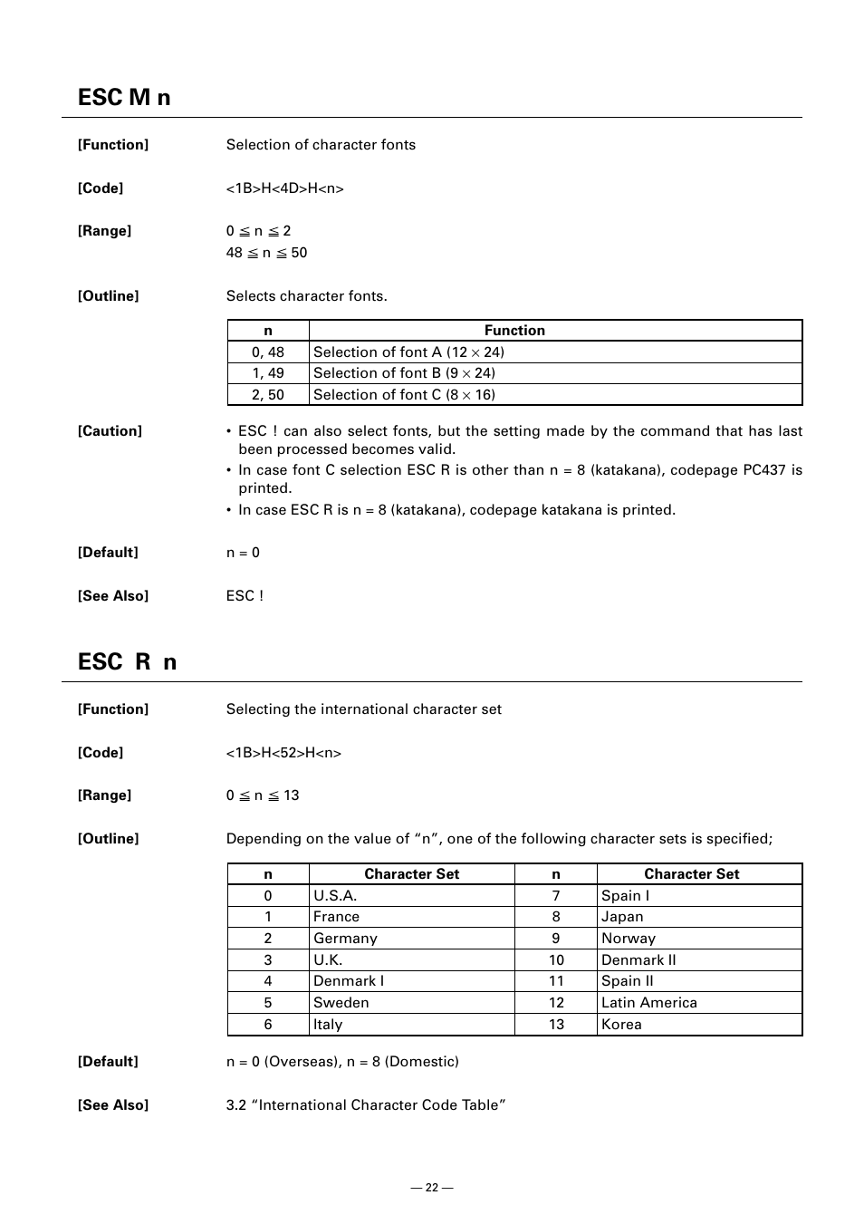 Esc m n, Esc r n | CITIZEN CT-S300 User Manual | Page 27 / 158