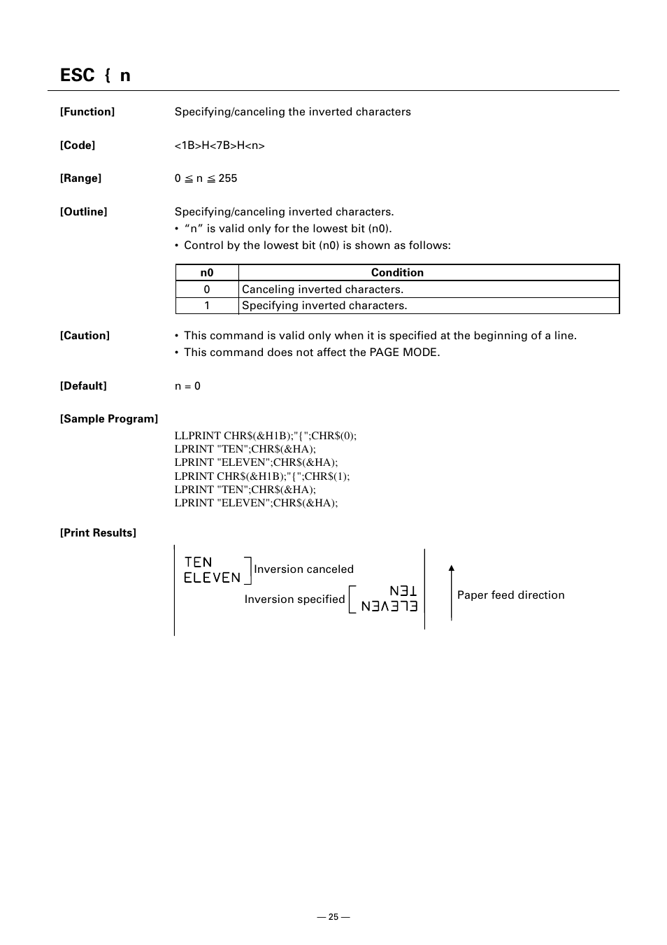 Esc { n | CITIZEN CT-S300 User Manual | Page 30 / 158