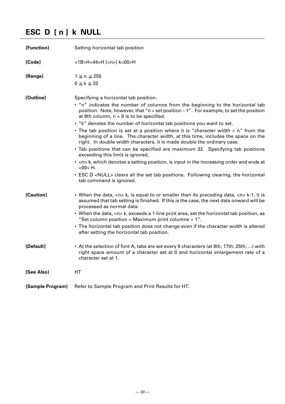 Esc d [ n ] k null | CITIZEN CT-S300 User Manual | Page 38 / 158