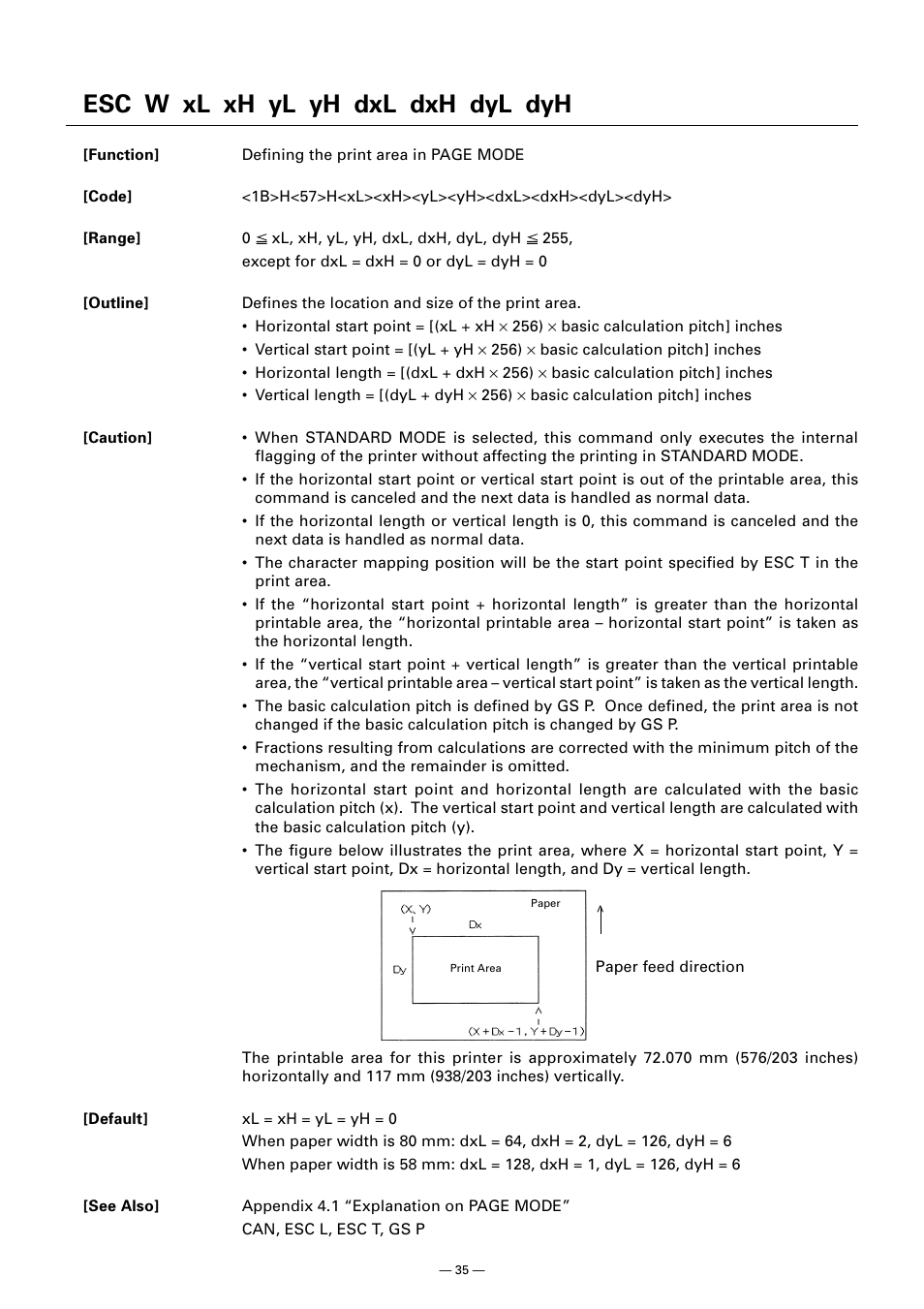 Esc w xl xh yl yh dxl dxh dyl dyh | CITIZEN CT-S300 User Manual | Page 40 / 158