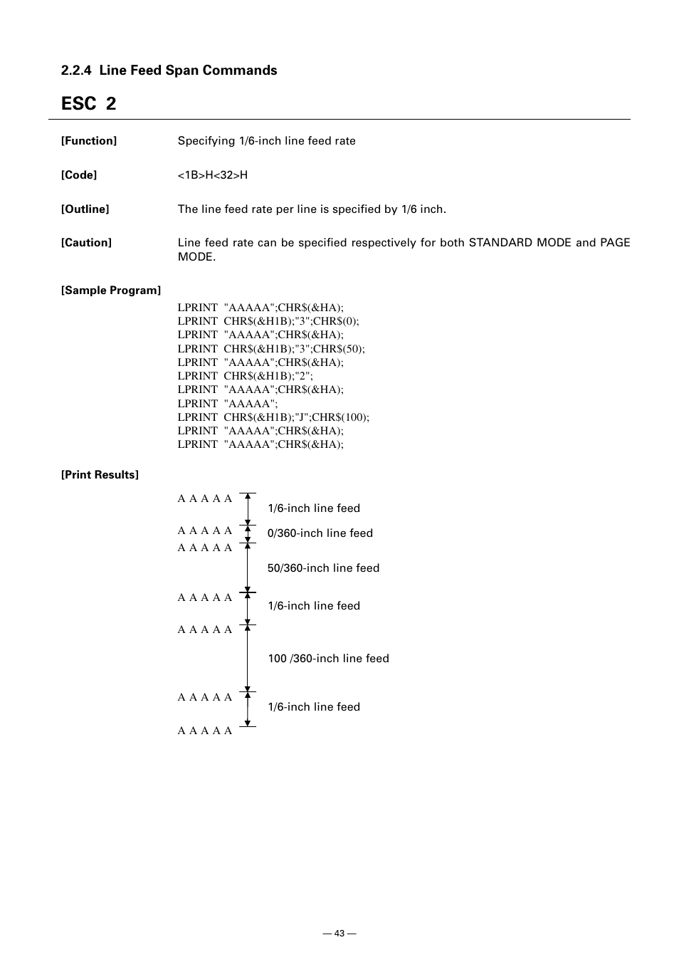 4 line feed span commands, Esc 2 | CITIZEN CT-S300 User Manual | Page 48 / 158