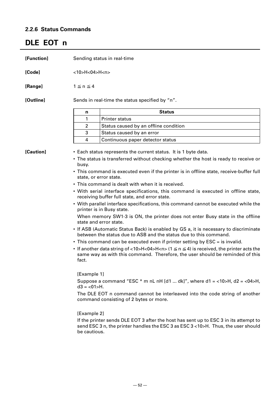 6 status commands, Dle eot n | CITIZEN CT-S300 User Manual | Page 57 / 158