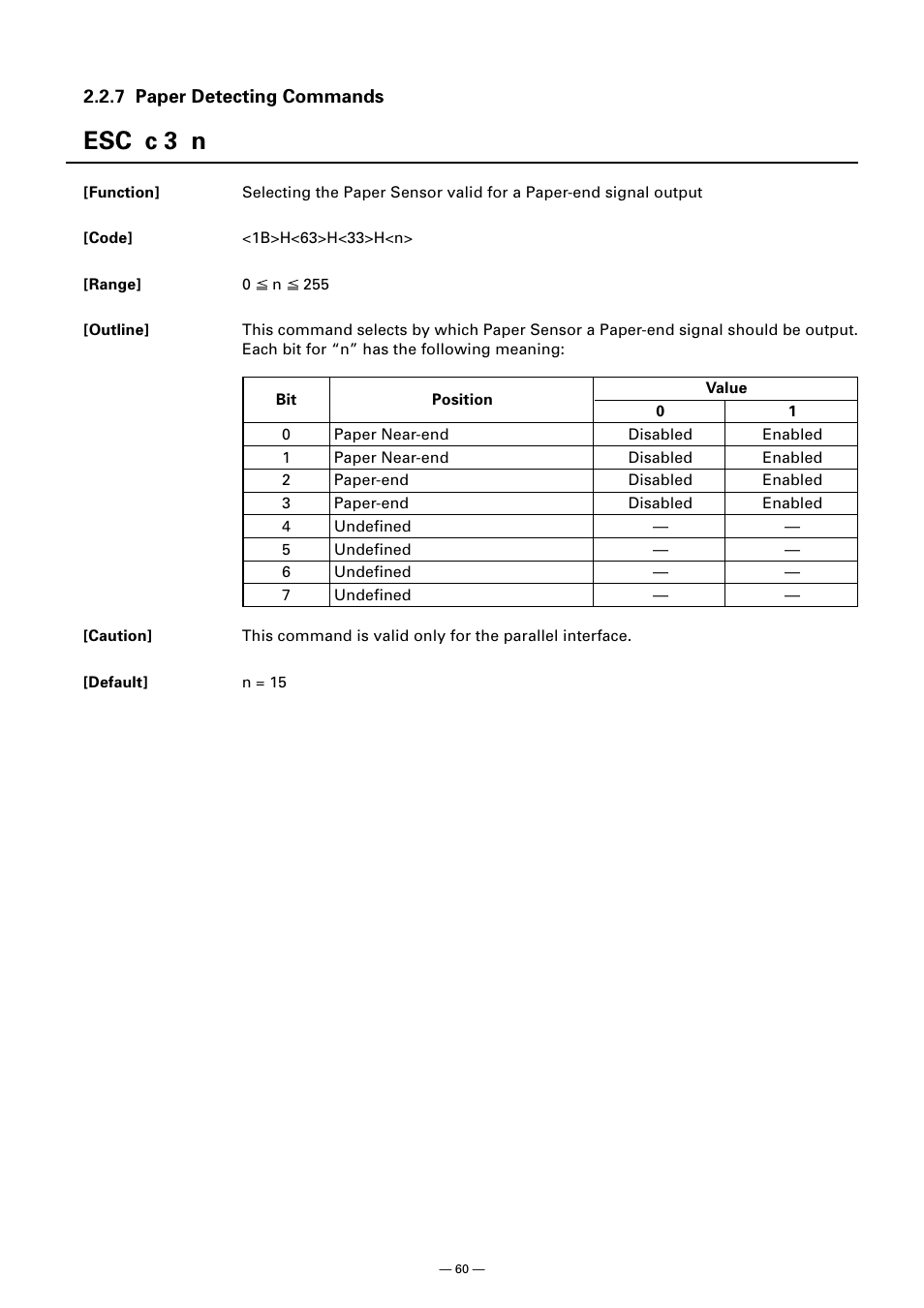 7 paper detecting commands, Esc c 3 n | CITIZEN CT-S300 User Manual | Page 65 / 158