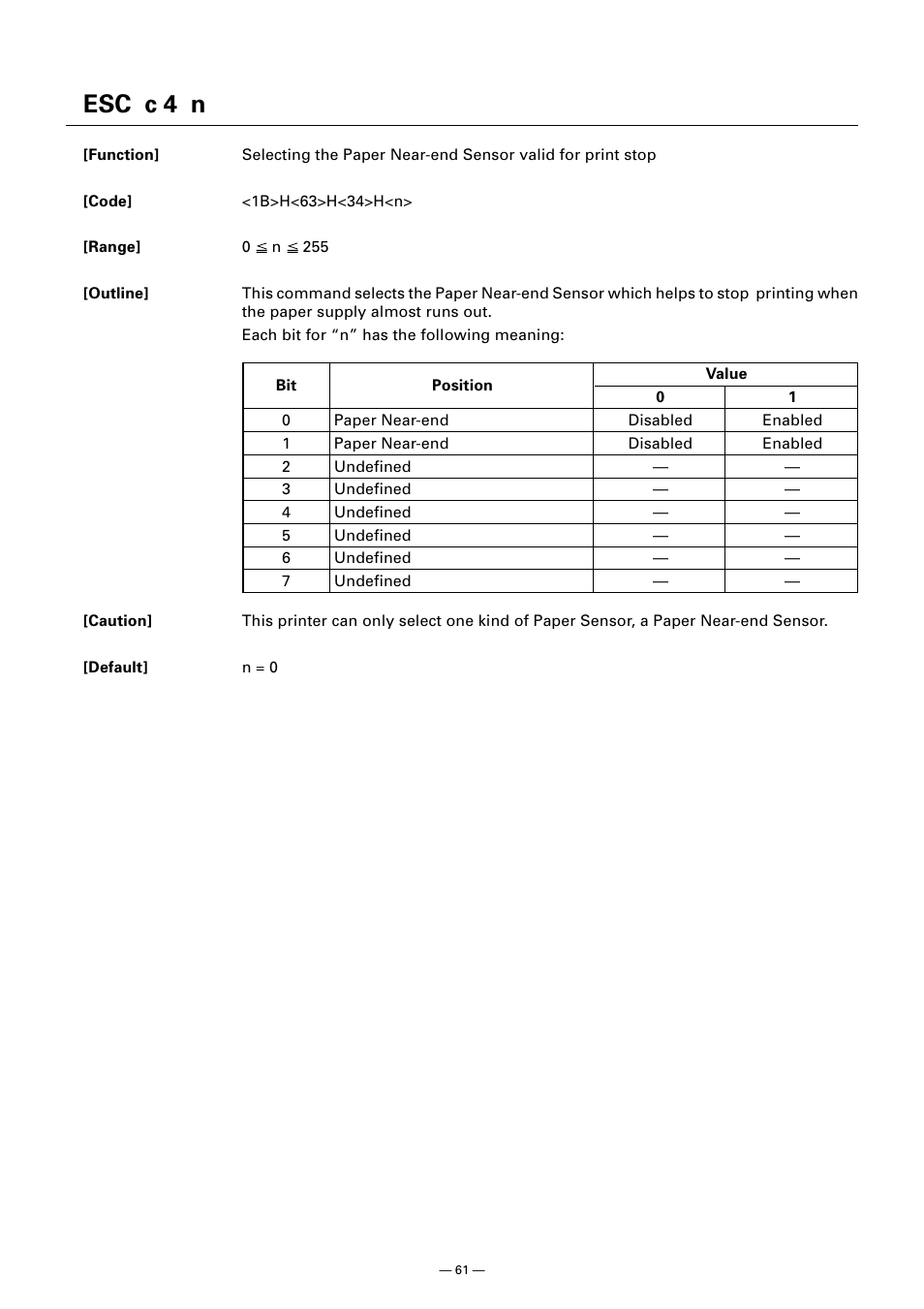 Esc c 4 n | CITIZEN CT-S300 User Manual | Page 66 / 158
