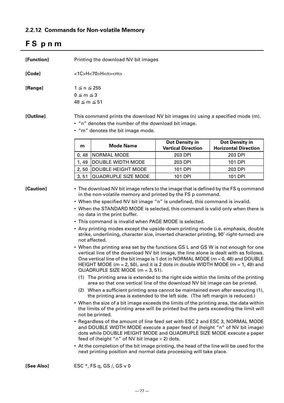 12 commands for non-volatile memory, F s p n m | CITIZEN CT-S300 User Manual | Page 82 / 158
