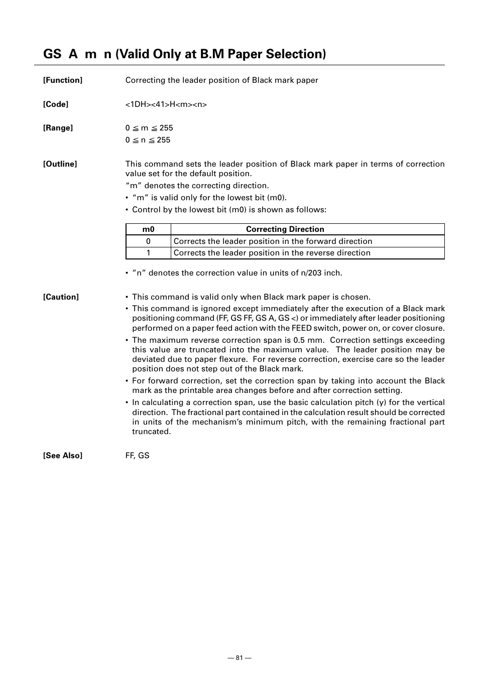 Gs a m n (valid only at b.m paper selection) | CITIZEN CT-S300 User Manual | Page 86 / 158