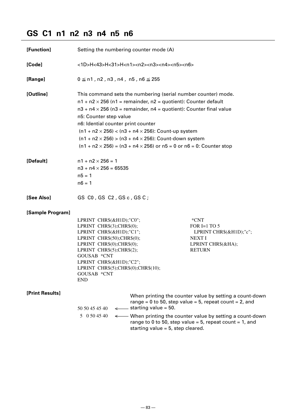 Gs c1 n1 n2 n3 n4 n5 n6 | CITIZEN CT-S300 User Manual | Page 88 / 158