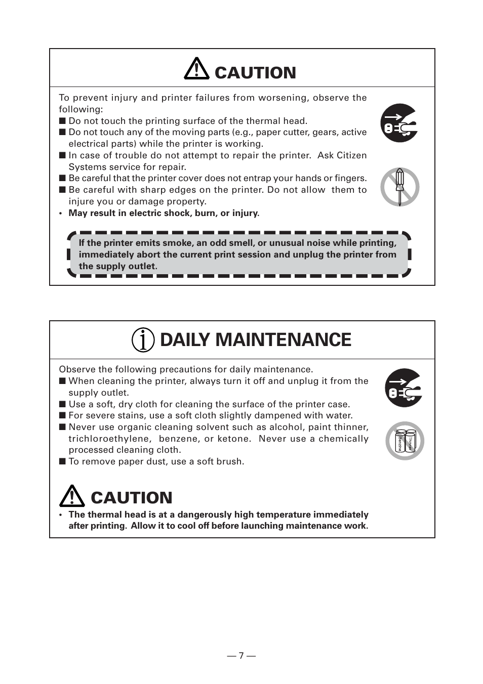 Daily maintenance, Caution | CITIZEN CT-S2000 User Manual | Page 10 / 36