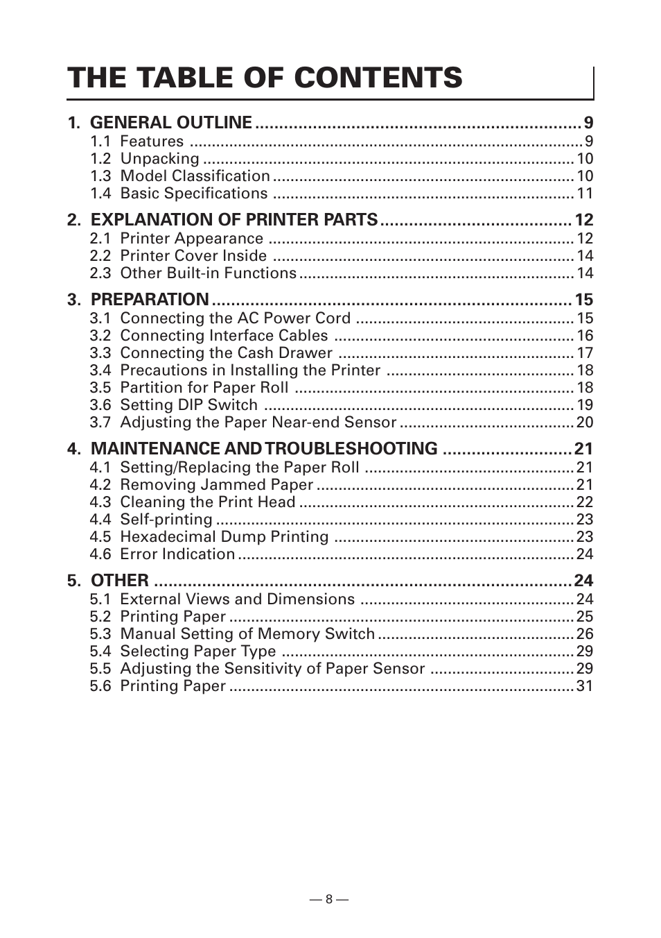 The table of contents | CITIZEN CT-S2000 User Manual | Page 11 / 36