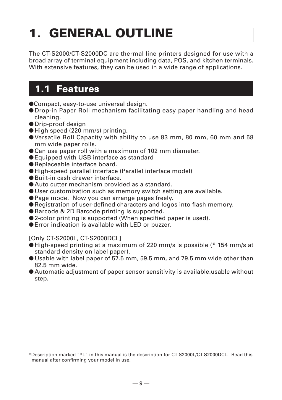 General outline, 1 features | CITIZEN CT-S2000 User Manual | Page 12 / 36