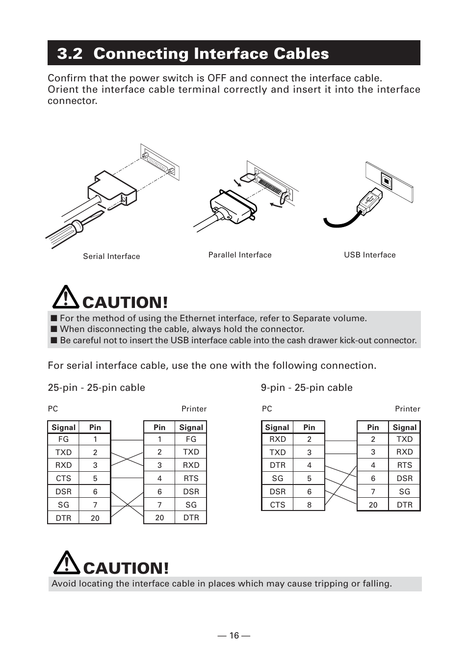 2 connecting interface cables, Caution | CITIZEN CT-S2000 User Manual | Page 19 / 36