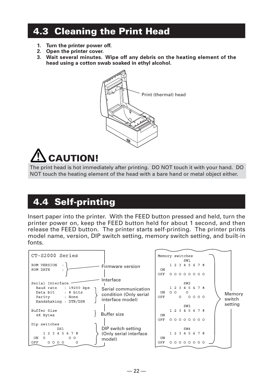 3 cleaning the print head, 4 self-printing, Caution | CITIZEN CT-S2000 User Manual | Page 25 / 36