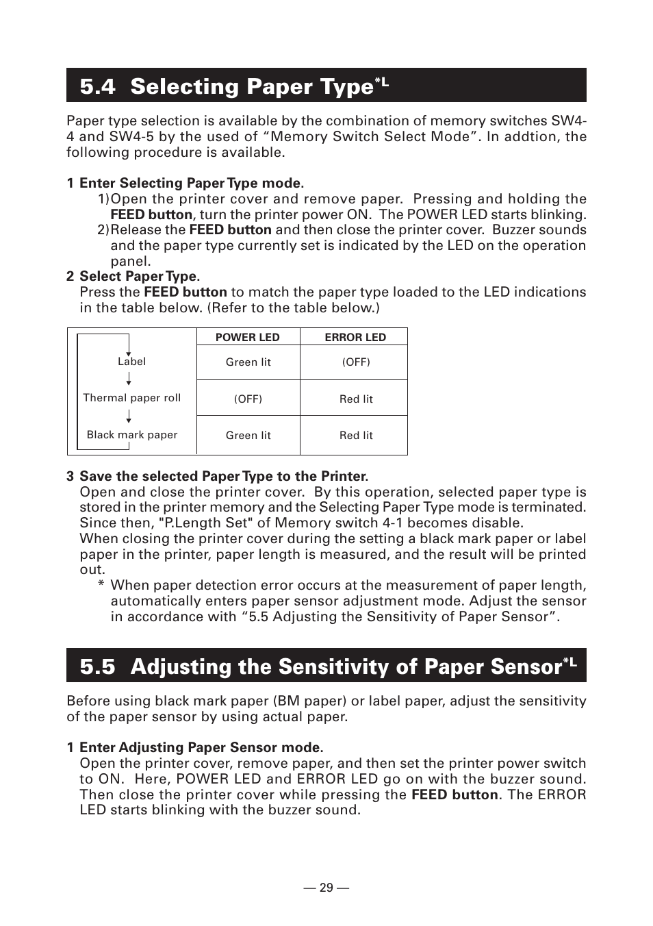 4 selecting paper type*l, 5 adjusting the sensitivity of paper sensor*l, 4 selecting paper type | 5 adjusting the sensitivity of paper sensor | CITIZEN CT-S2000 User Manual | Page 32 / 36