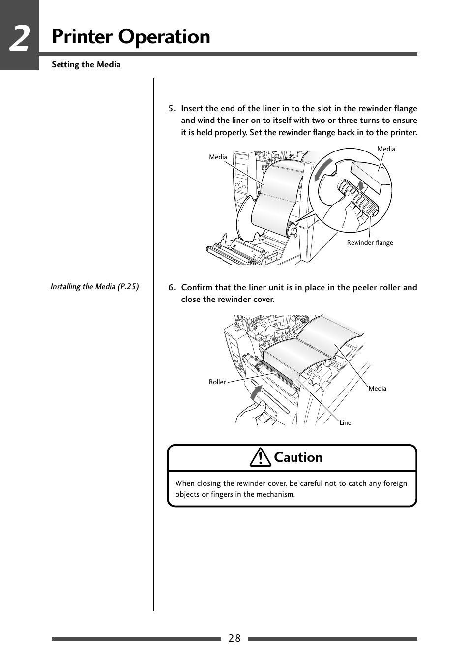 Printer operation, Caution | CITIZEN CL-S700 User Manual | Page 28 / 80