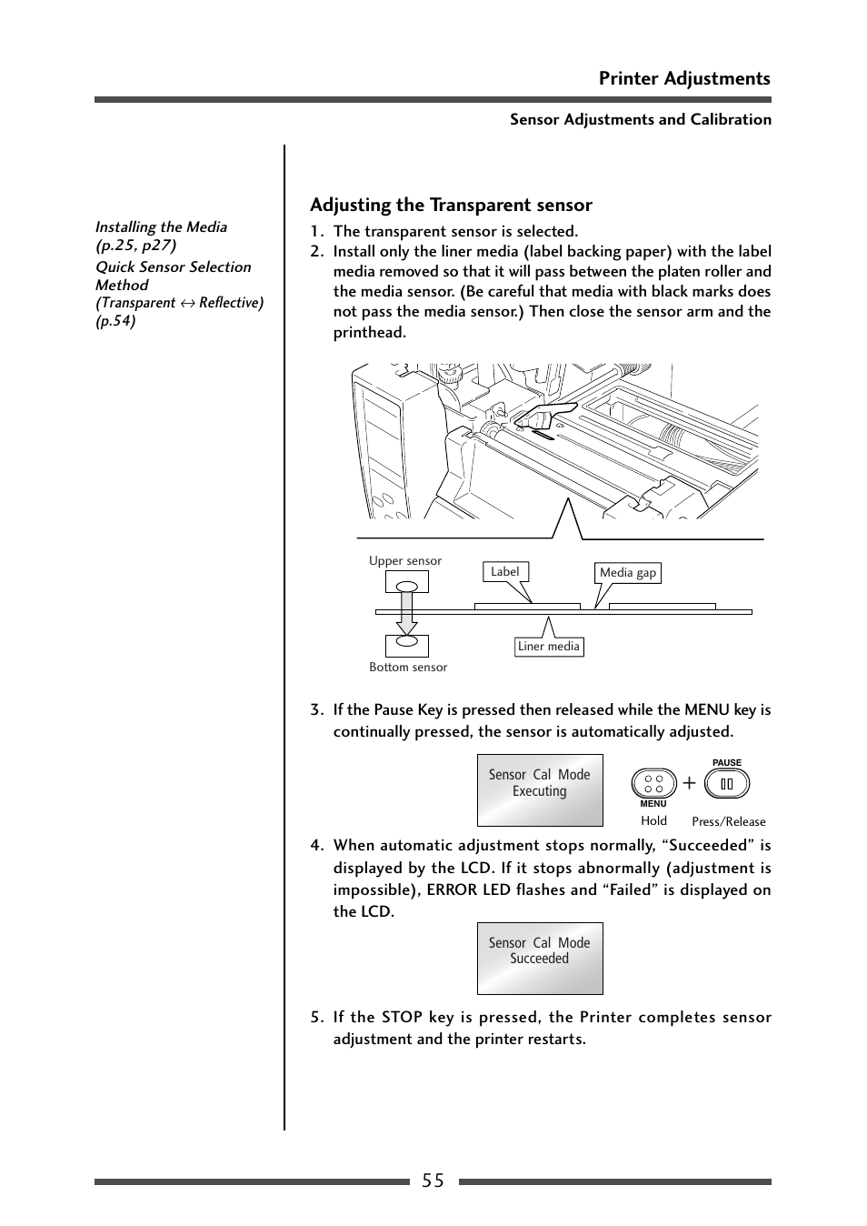 Adjusting the transparent sensor | CITIZEN CL-S700 User Manual | Page 55 / 80