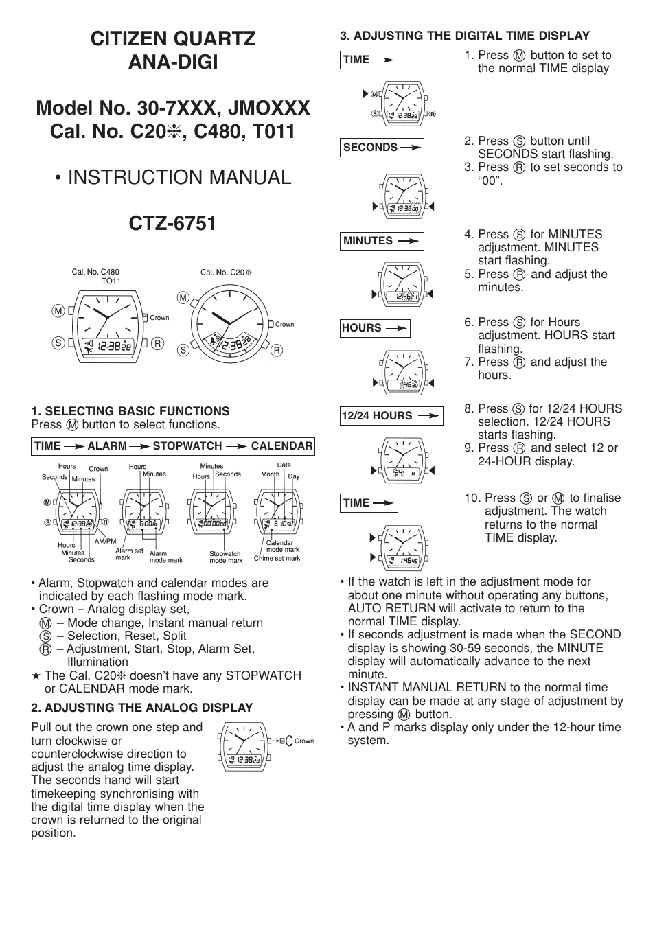 CITIZEN ANA-DIGI 30-7XXX User Manual | 4 pages