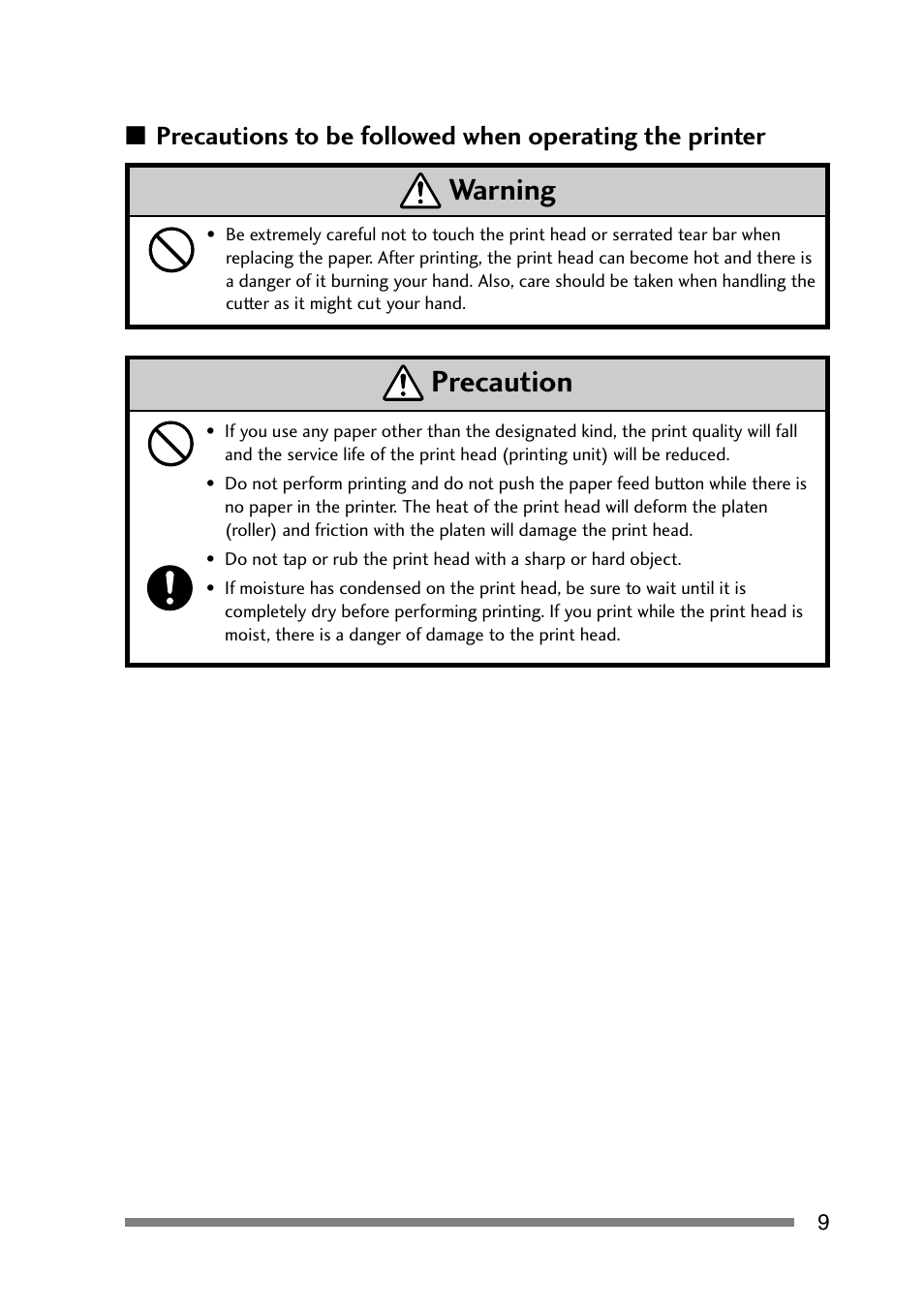 Warning, Precaution | CITIZEN PD-24 User Manual | Page 9 / 56