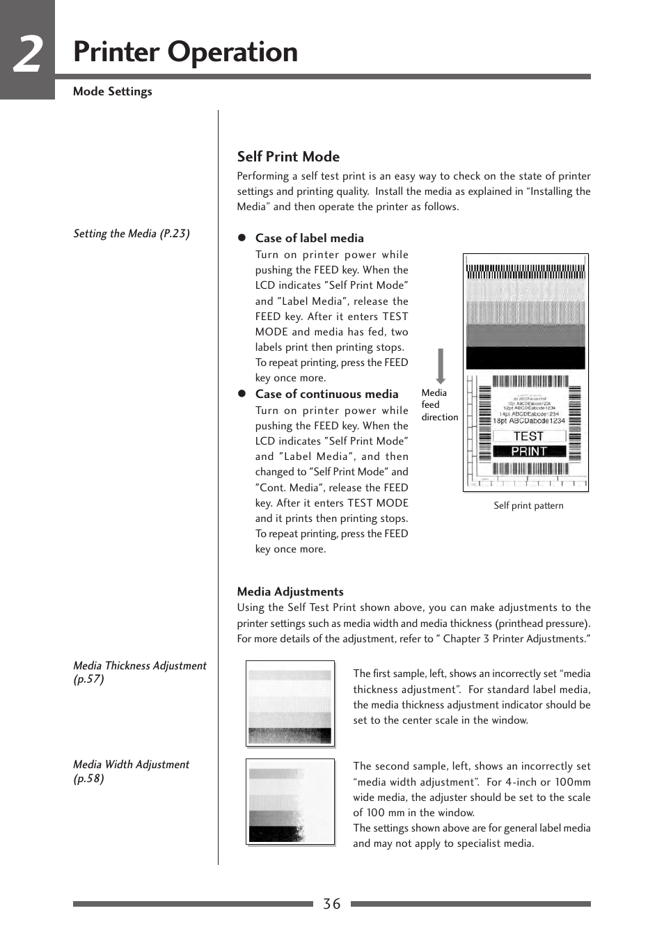 Self print mode, Printer operation | CITIZEN CL-S700R User Manual | Page 36 / 80