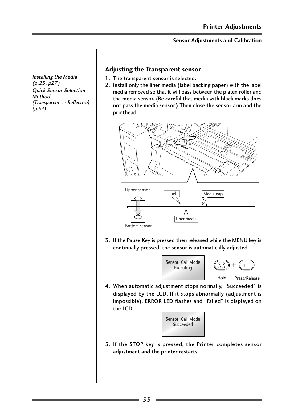 Adjusting the transparent sensor | CITIZEN CL-S700R User Manual | Page 55 / 80