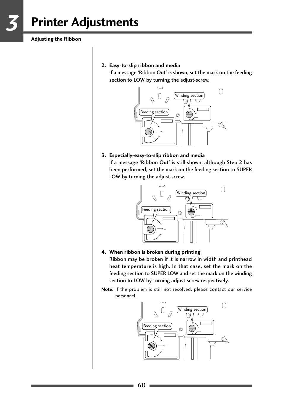 Printer adjustments, Adjusting the ribbon | CITIZEN CL-S700R User Manual | Page 60 / 80