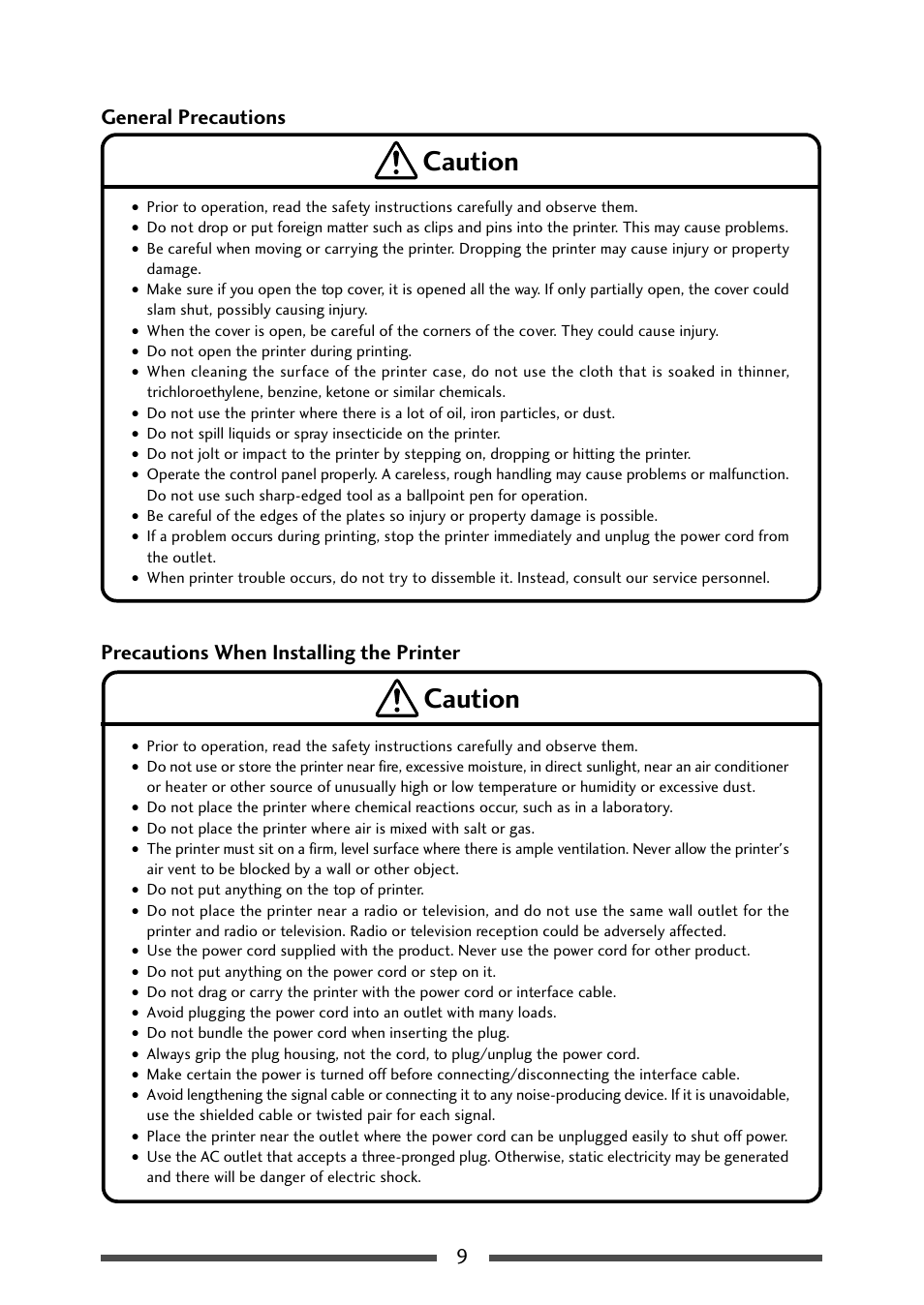 Caution | CITIZEN CL-S700R User Manual | Page 9 / 80