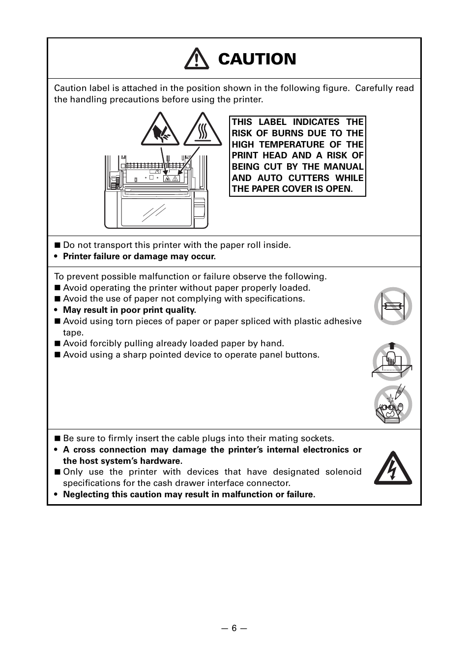 Caution | CITIZEN LINE THERMAL PRINTER CT-S601 User Manual | Page 10 / 220