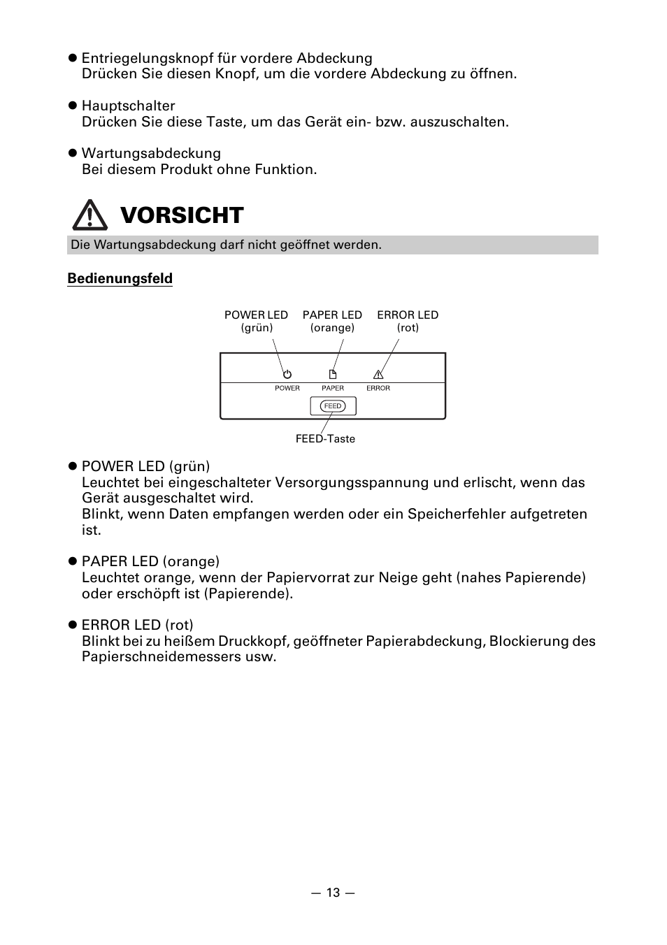 Vorsicht | CITIZEN LINE THERMAL PRINTER CT-S601 User Manual | Page 103 / 220