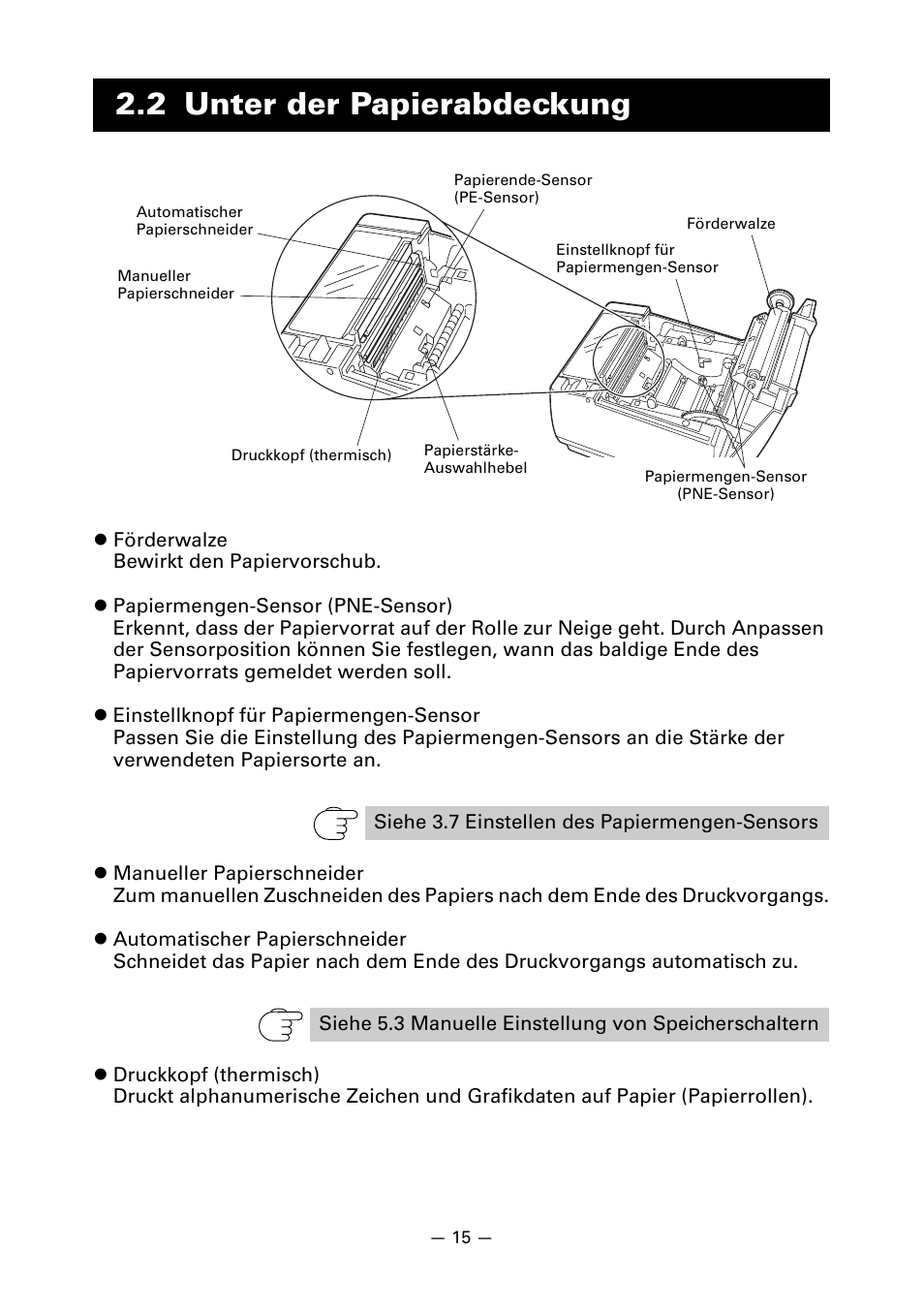 2 unter der papierabdeckung | CITIZEN LINE THERMAL PRINTER CT-S601 User Manual | Page 105 / 220