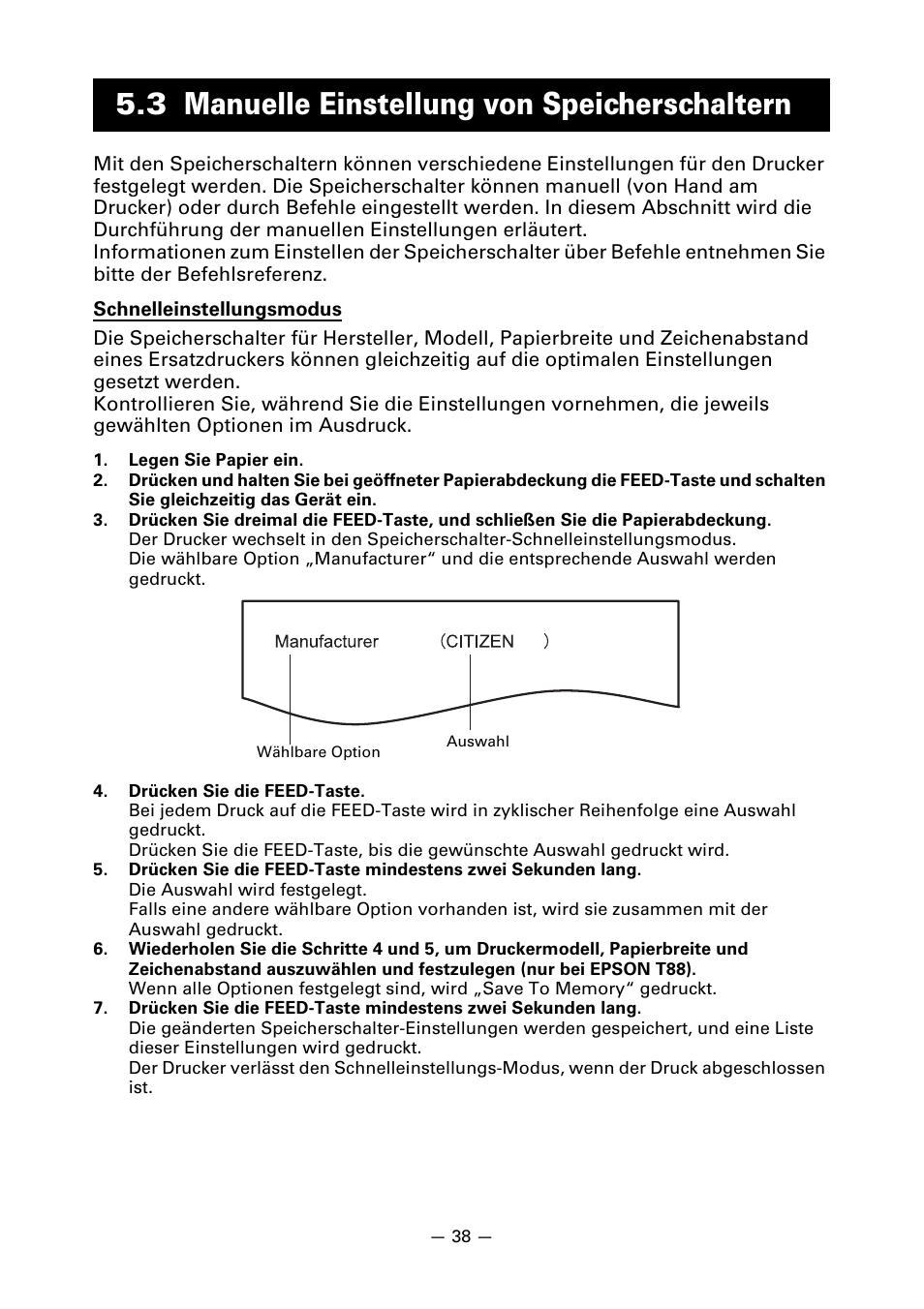 3 manuelle einstellung von speicherschaltern | CITIZEN LINE THERMAL PRINTER CT-S601 User Manual | Page 128 / 220