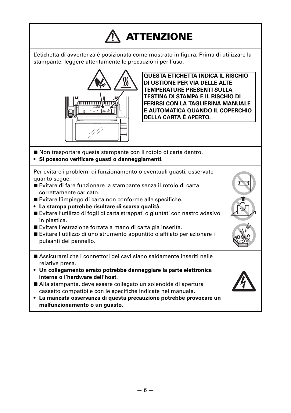 Attenzione | CITIZEN LINE THERMAL PRINTER CT-S601 User Manual | Page 139 / 220