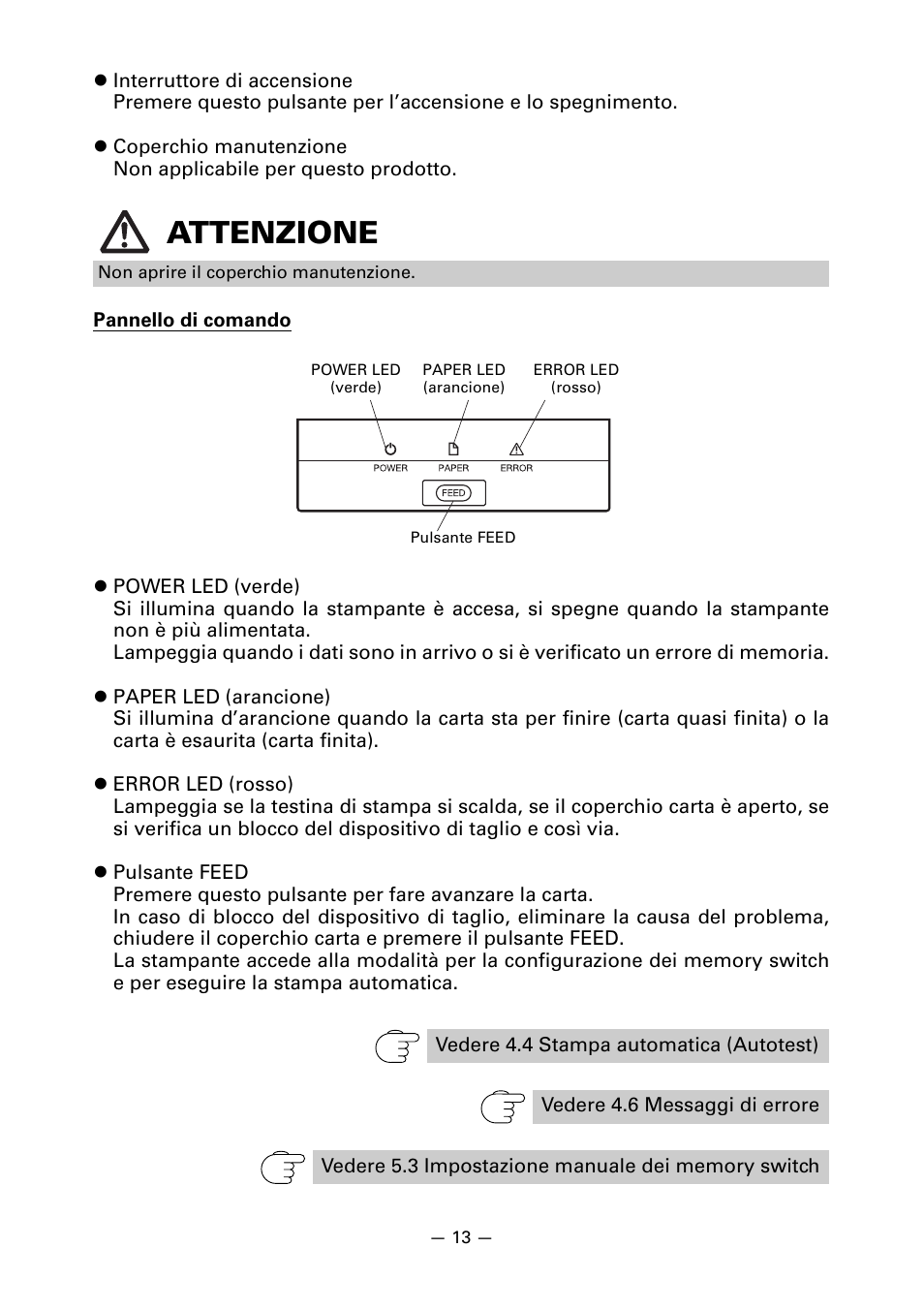 Attenzione | CITIZEN LINE THERMAL PRINTER CT-S601 User Manual | Page 146 / 220