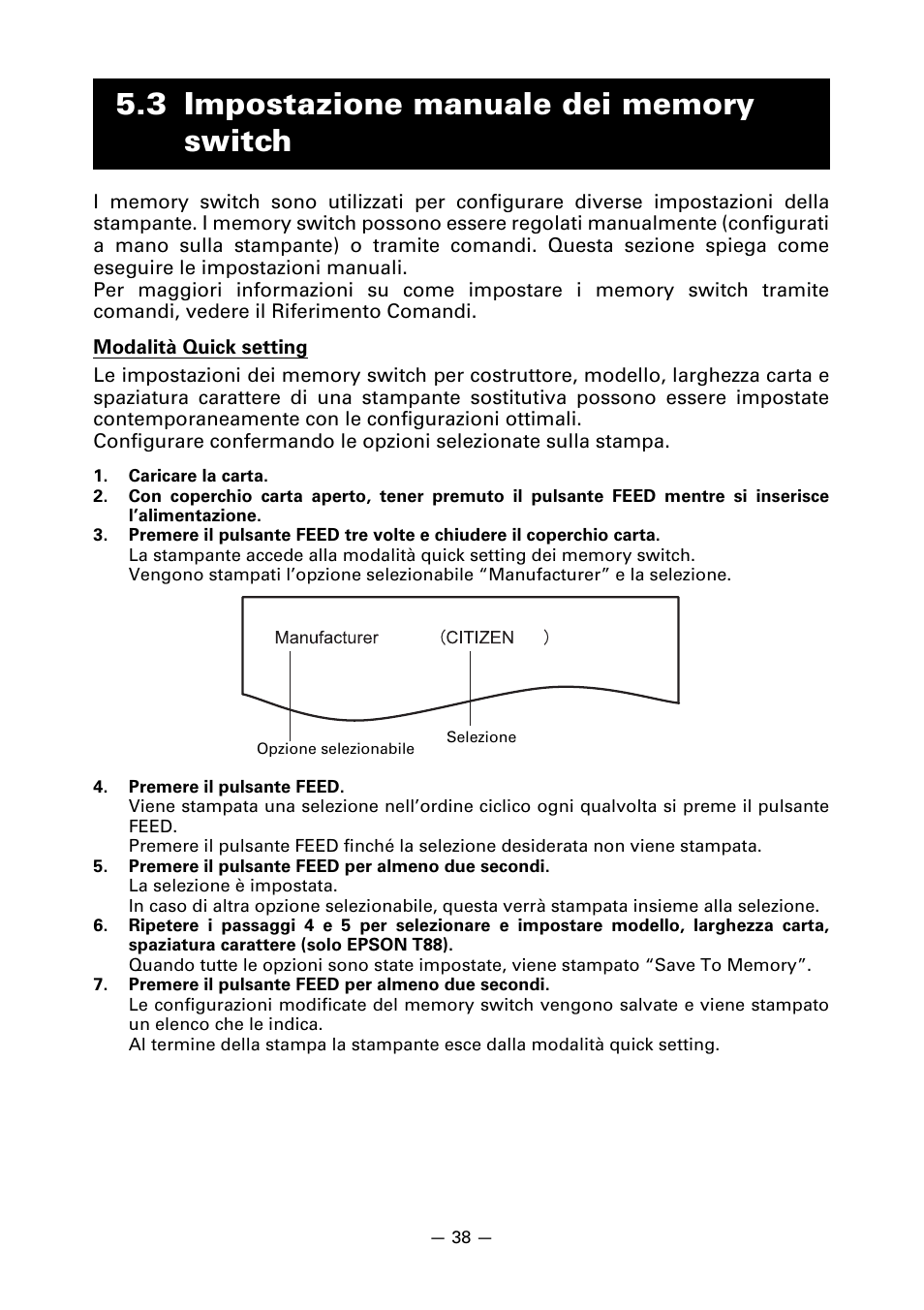 3 impostazione manuale dei memory switch | CITIZEN LINE THERMAL PRINTER CT-S601 User Manual | Page 171 / 220