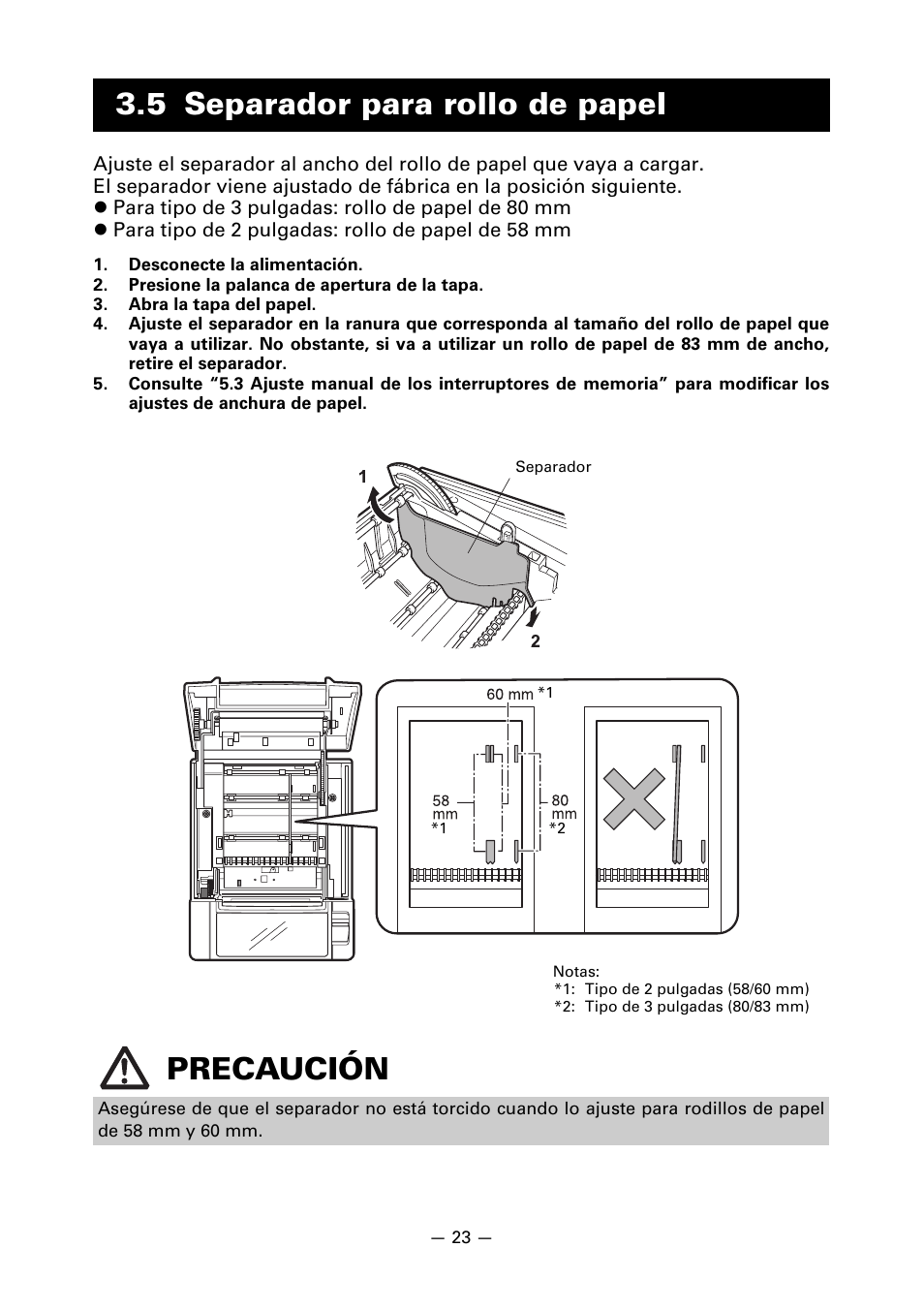 5 separador para rollo de papel, 5 separador para rollo de papel precaución | CITIZEN LINE THERMAL PRINTER CT-S601 User Manual | Page 199 / 220