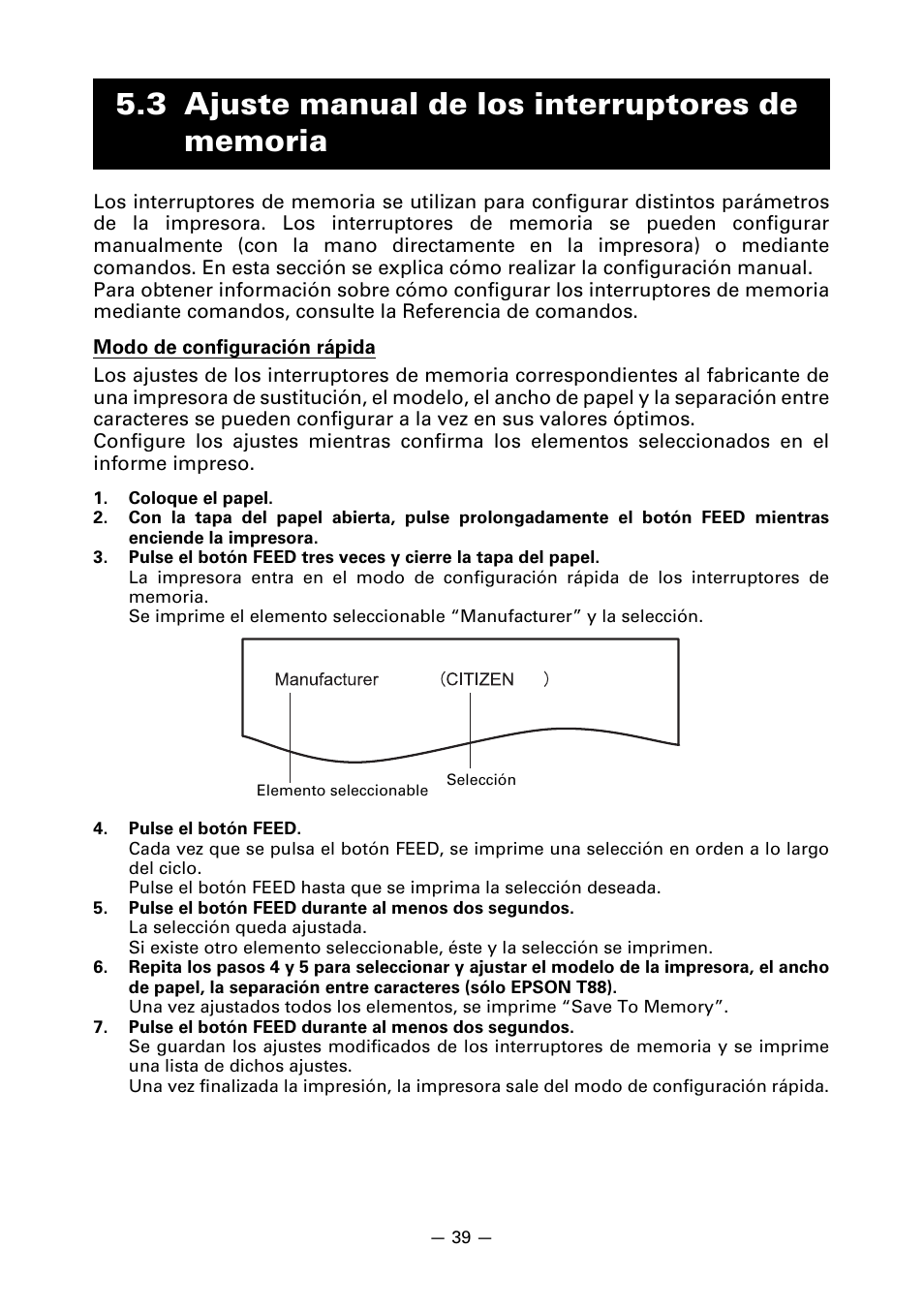 3 ajuste manual de los interruptores de memoria | CITIZEN LINE THERMAL PRINTER CT-S601 User Manual | Page 215 / 220