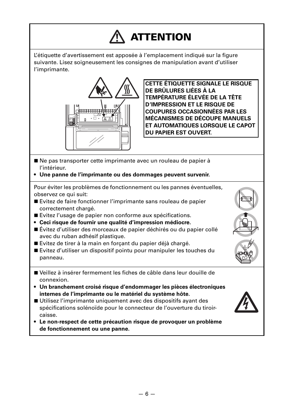 Attention | CITIZEN LINE THERMAL PRINTER CT-S601 User Manual | Page 53 / 220