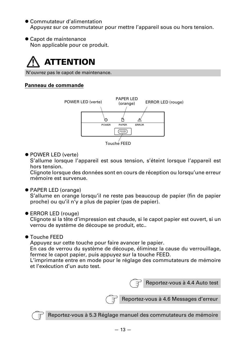 Attention | CITIZEN LINE THERMAL PRINTER CT-S601 User Manual | Page 60 / 220