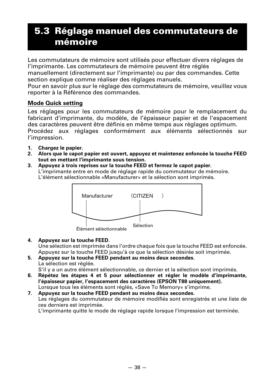 3 réglage manuel des commutateurs de mémoire | CITIZEN LINE THERMAL PRINTER CT-S601 User Manual | Page 85 / 220