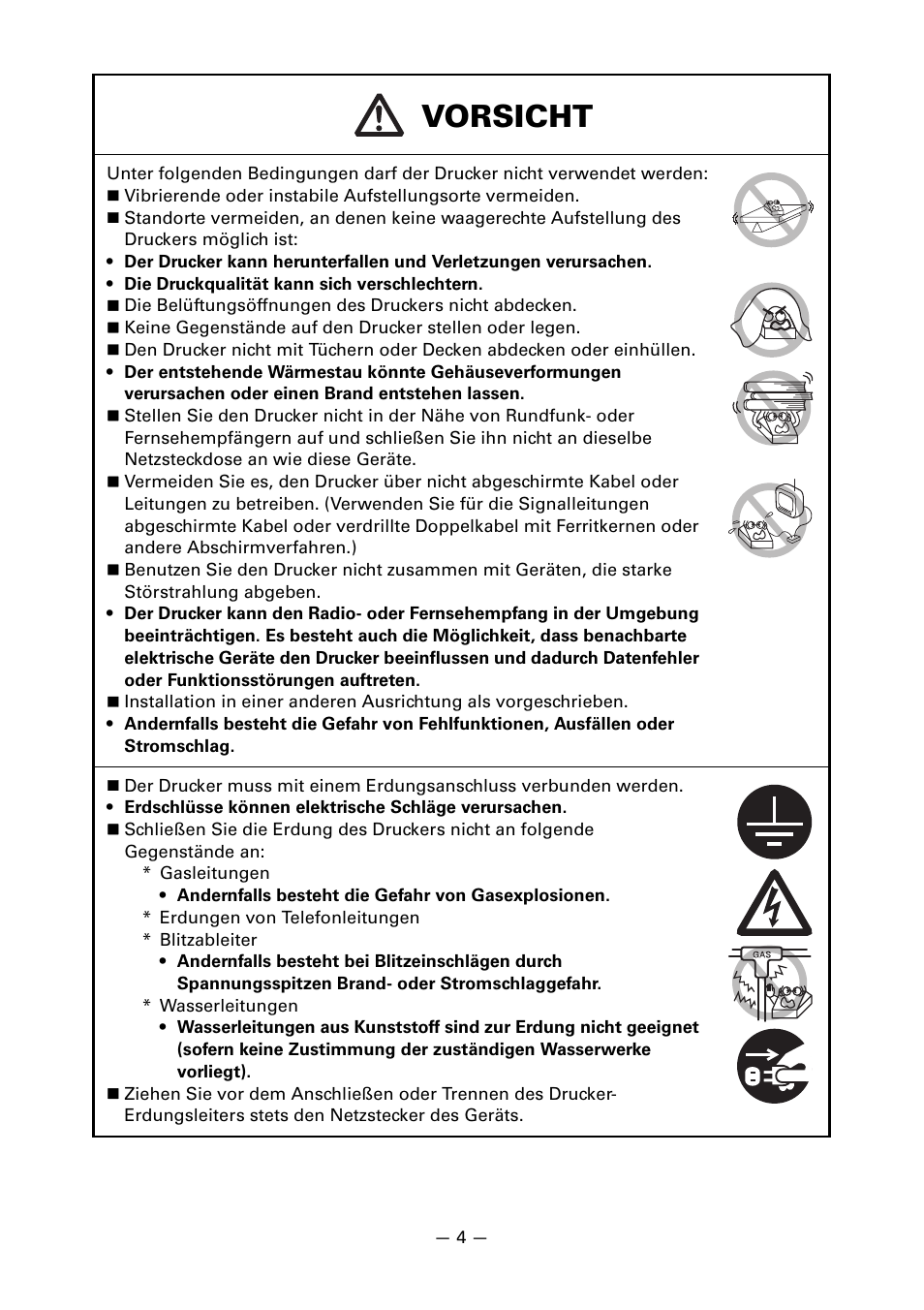 Vorsicht | CITIZEN LINE THERMAL PRINTER CT-S601 User Manual | Page 94 / 220