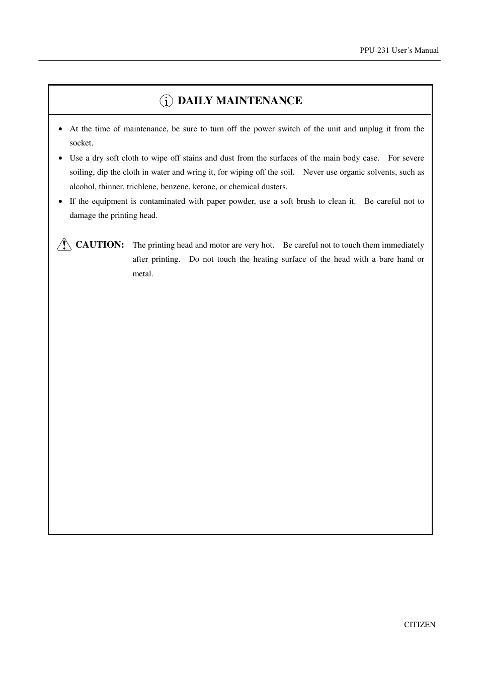 Daily maintenance | CITIZEN PPU-231 User Manual | Page 10 / 100