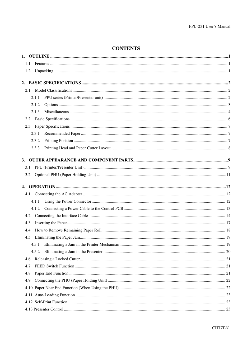 CITIZEN PPU-231 User Manual | Page 11 / 100