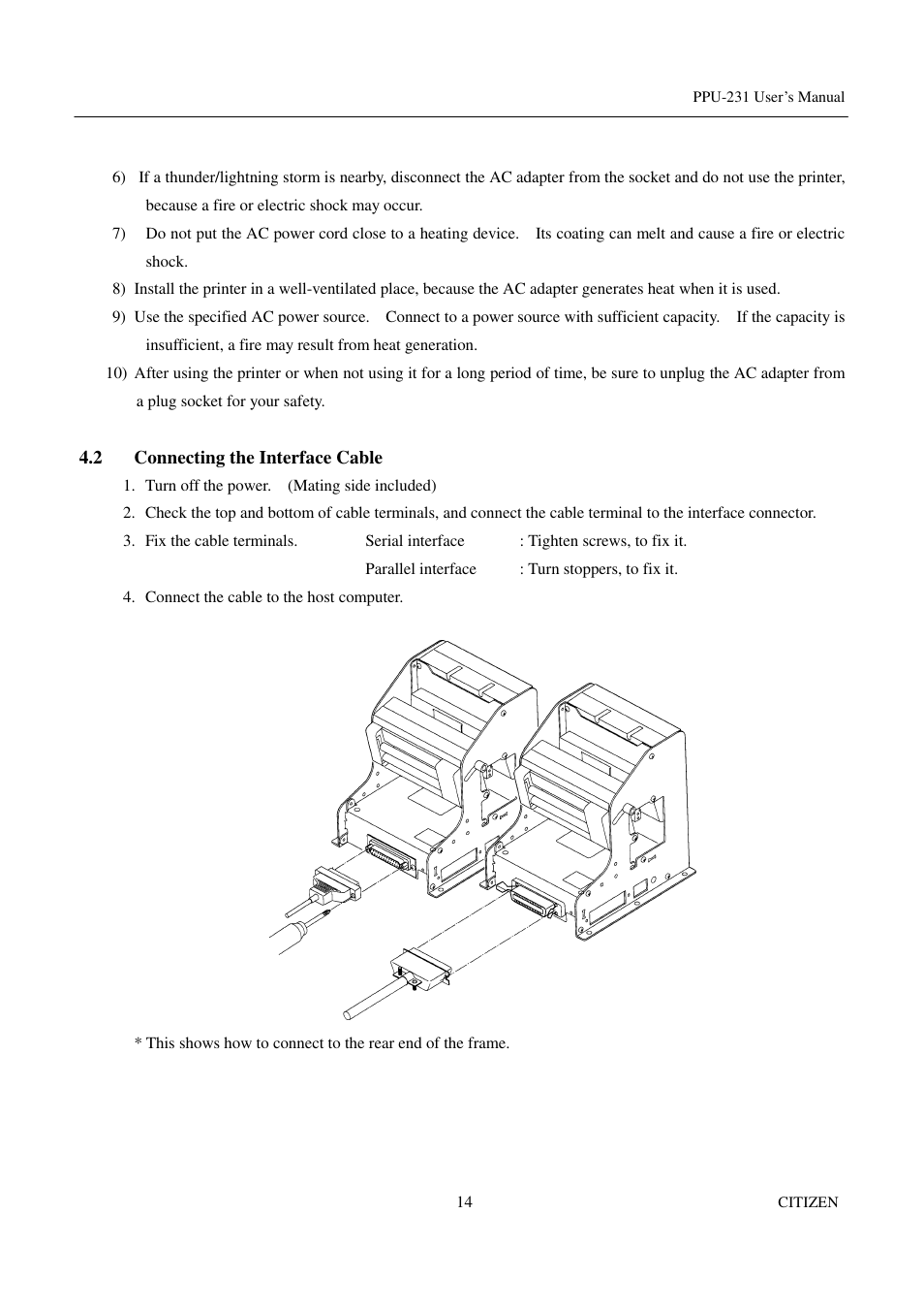 2 connecting the interface cable | CITIZEN PPU-231 User Manual | Page 27 / 100