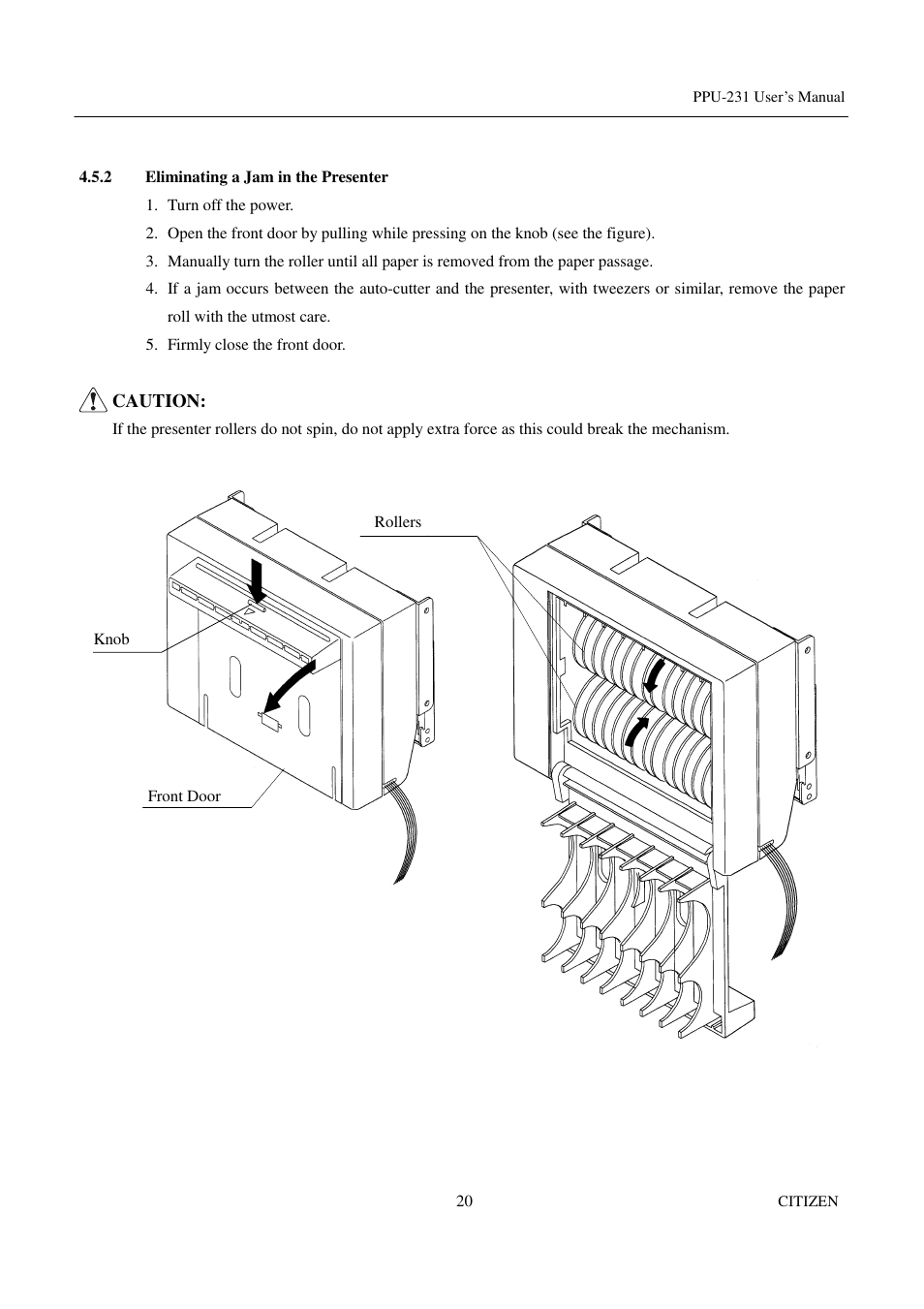 2 eliminating a jam in the presenter | CITIZEN PPU-231 User Manual | Page 33 / 100
