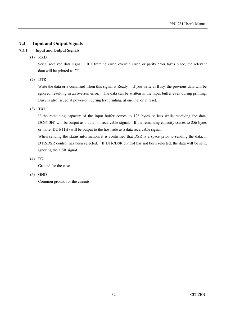 3 input and output signals, 1 input and output signals | CITIZEN PPU-231 User Manual | Page 45 / 100