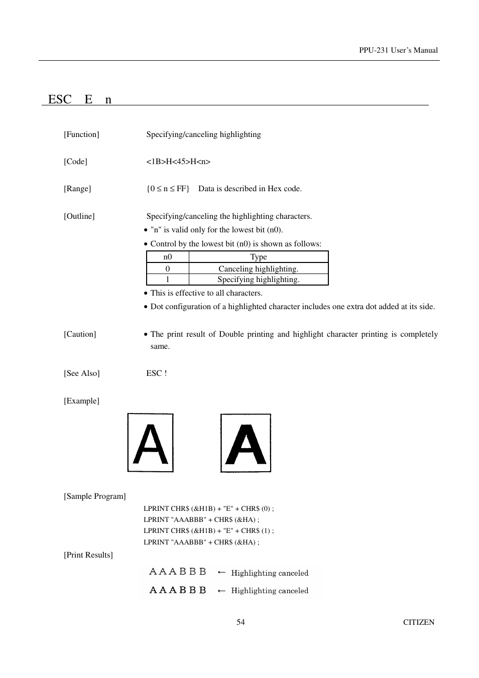 Esc e n | CITIZEN PPU-231 User Manual | Page 67 / 100