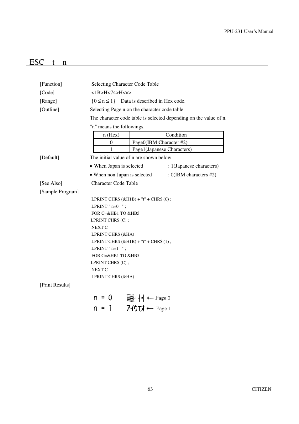 Esc t n | CITIZEN PPU-231 User Manual | Page 76 / 100