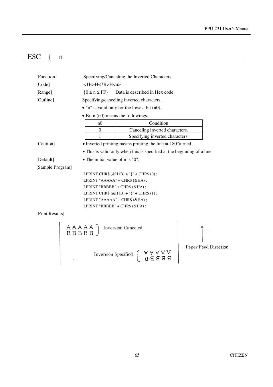 Esc { n | CITIZEN PPU-231 User Manual | Page 78 / 100
