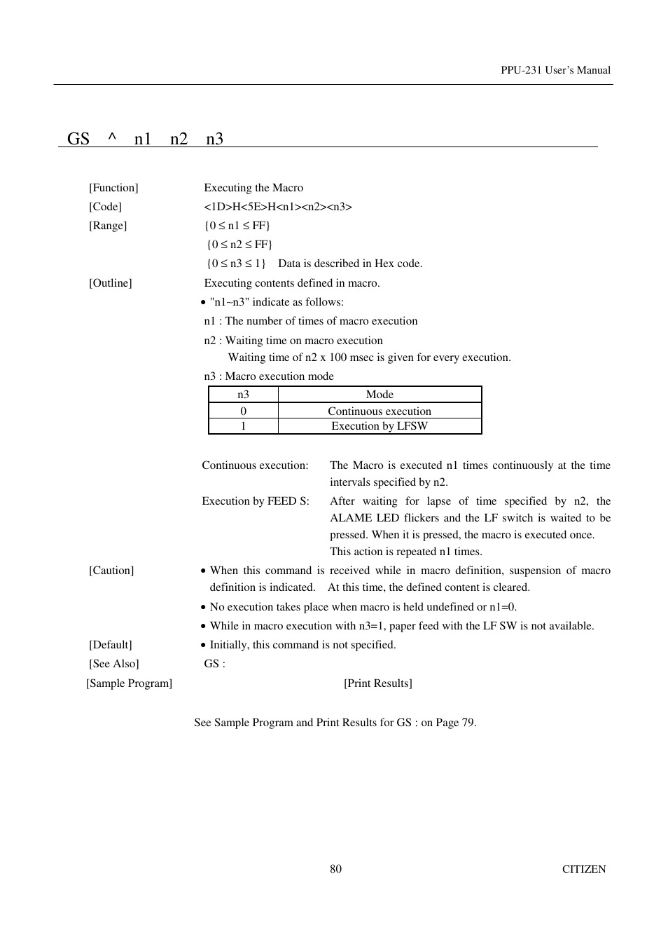 Gs ^ n1 n2 n3 | CITIZEN PPU-231 User Manual | Page 93 / 100
