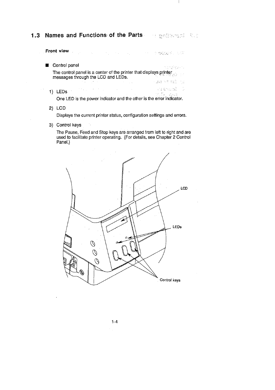 3 names and functions of the parts, Front view | CITIZEN CLP-2001 User Manual | Page 16 / 68